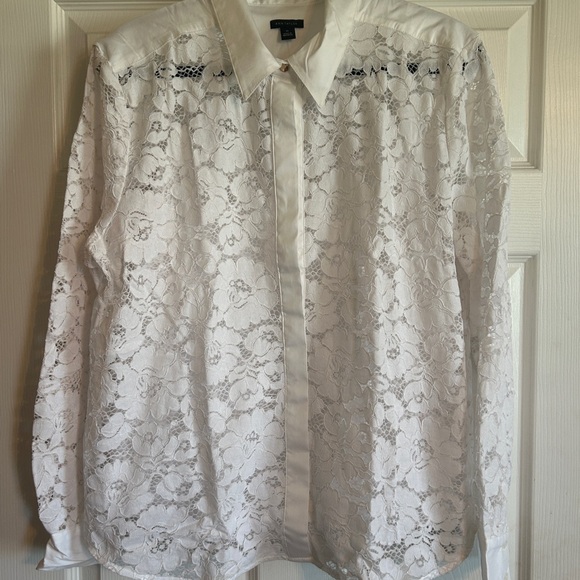 Ann Taylor White Lace Button-Up Blouse - Picture 10 of 12